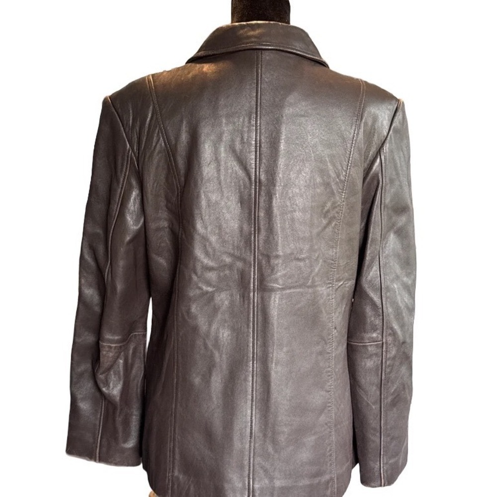 90s Vintage Brown Patina Leather Jacket Button Front Car Coat Eclectic Matrix M - Picture 3 of 9